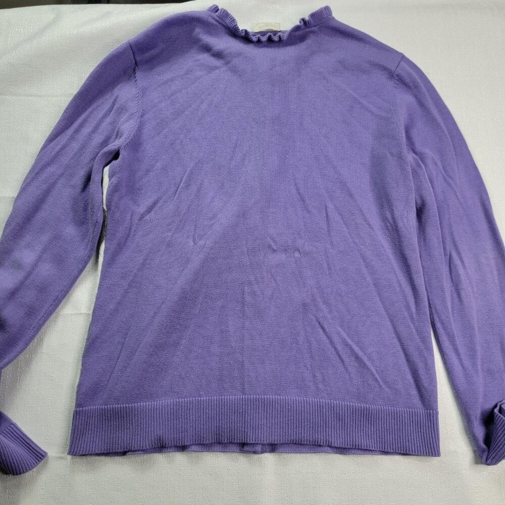 Talbots Argyle Cardigan Sweater Women's Size Small Purple Gray Ruffle Neck - Picture 9 of 9